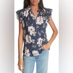 Rebecca Taylor Ruffled Silk Blend Magnolia-Print Top Size: 8